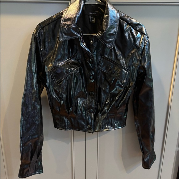 Forever 21 Black faux Leather Cropped Jacket sm - Picture 1 of 2